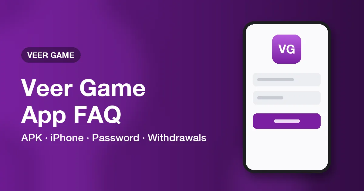 Banner for Veer Game app questions about APK files, iPhone and passwords